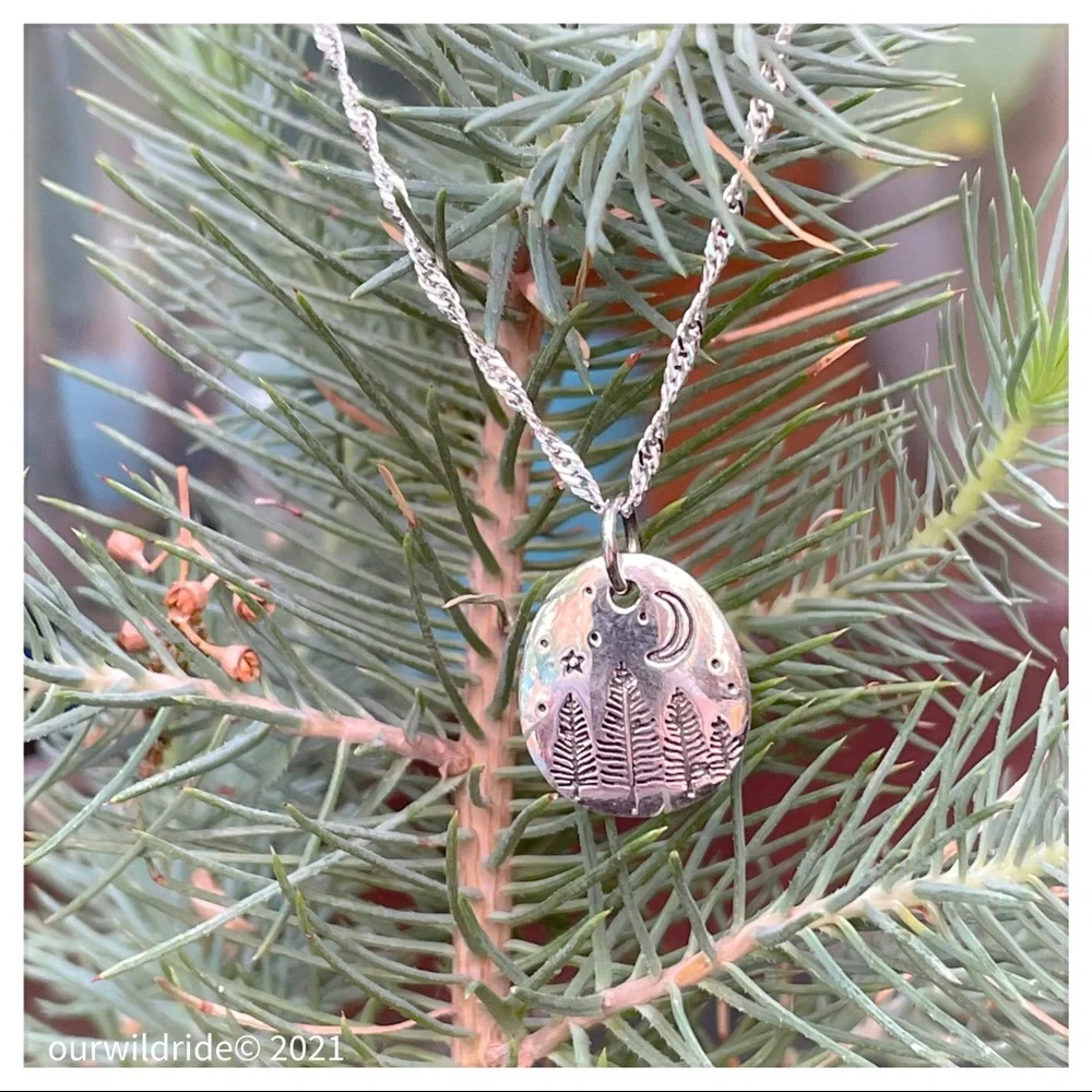 Sterling Silver Starry Night Forest‎ Necklace